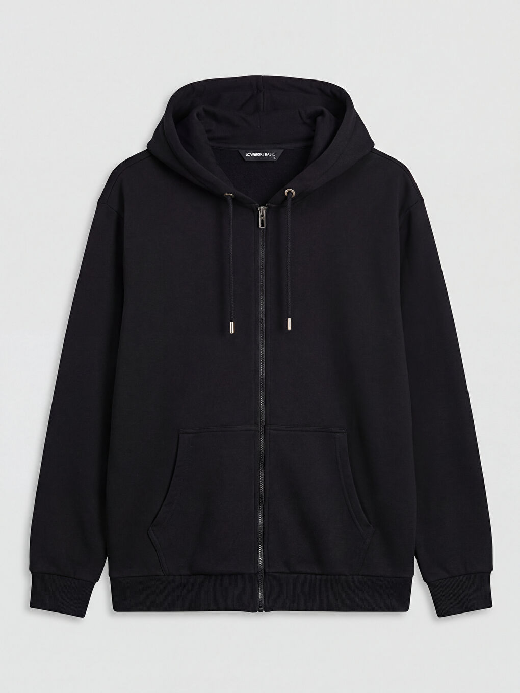 Siyah Standart Kalıp Kapüşonlu Erkek Fermuarlı Sweatshirt-9