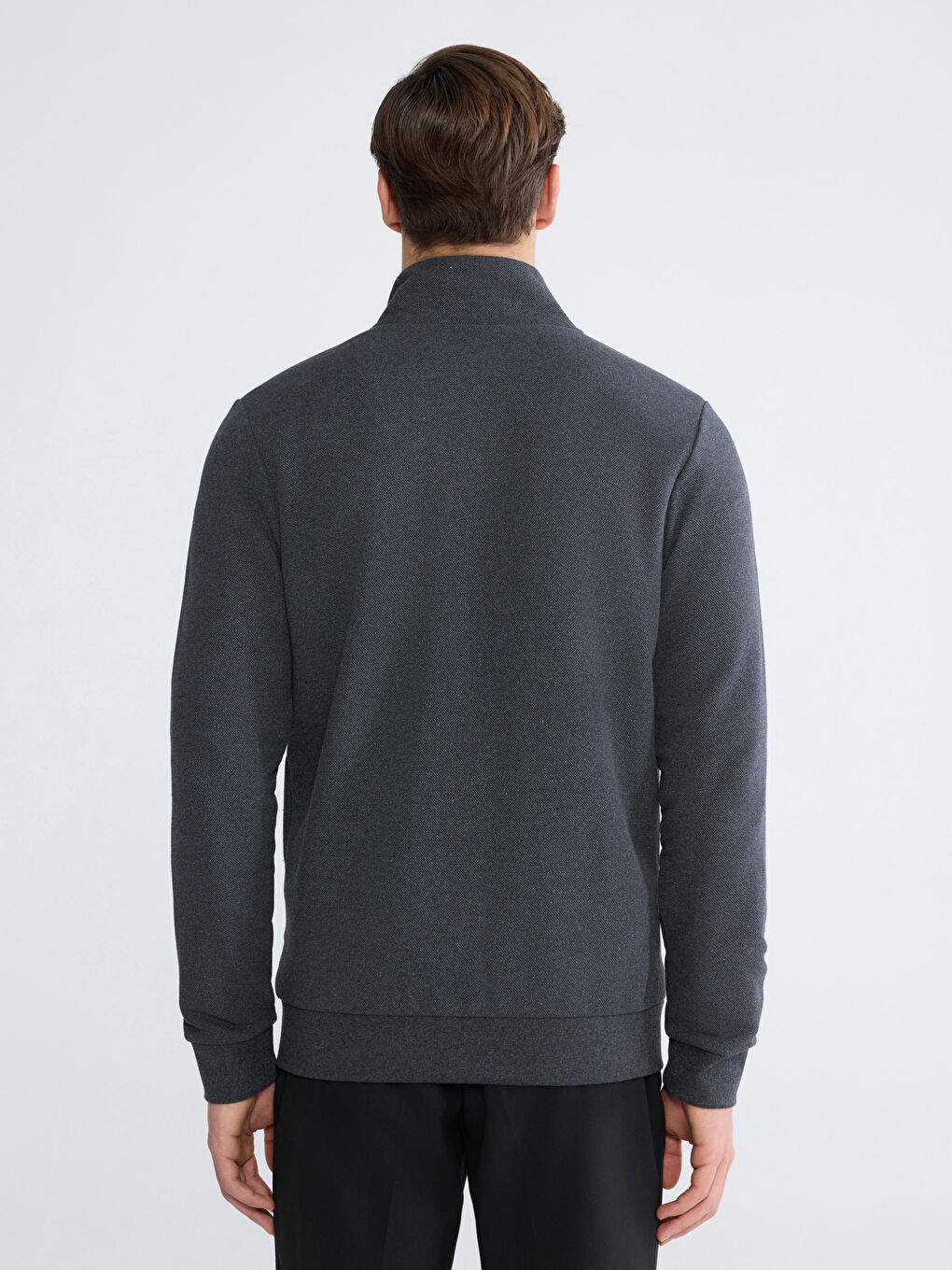 Antrasit Standart Kalıp Dik Yaka Erkek Fermuarlı Sweatshirt-3
