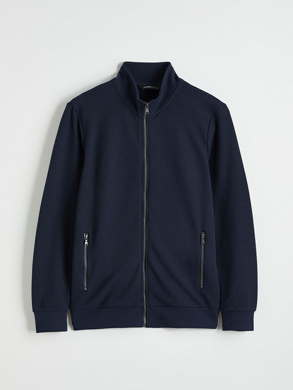 Lacivert Standart Kalıp Dik Yaka Erkek Fermuarlı Sweatshirt