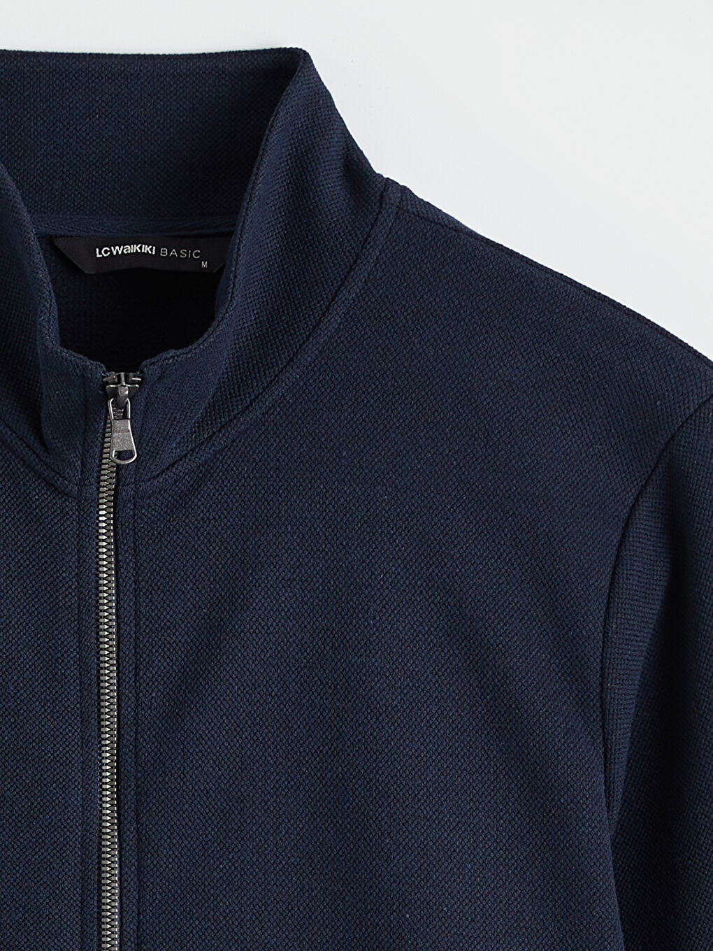 Lacivert Standart Kalıp Dik Yaka Erkek Fermuarlı Sweatshirt-1