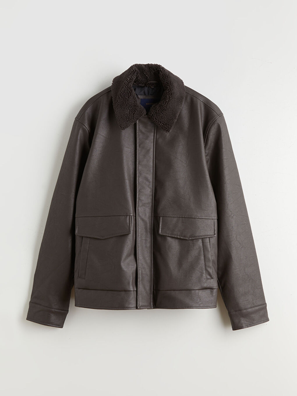 Kahverengi Standart Kalıp Kürk Yaka Erkek Deri Görünümlü Mont-5