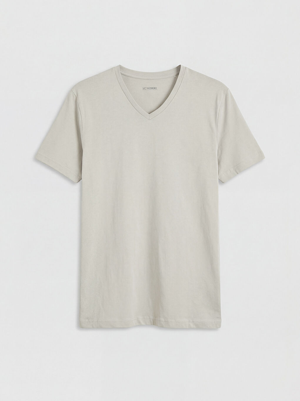 Bej V Yaka Penye Erkek Tişört