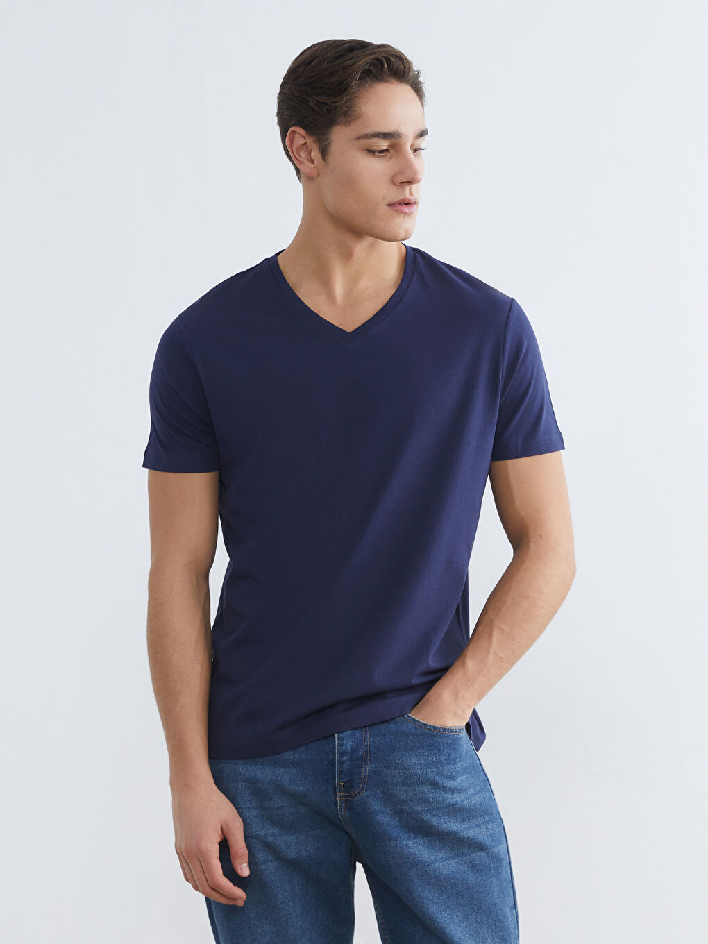 V-Neck Short Sleeve Jersey Men's T-Shirt