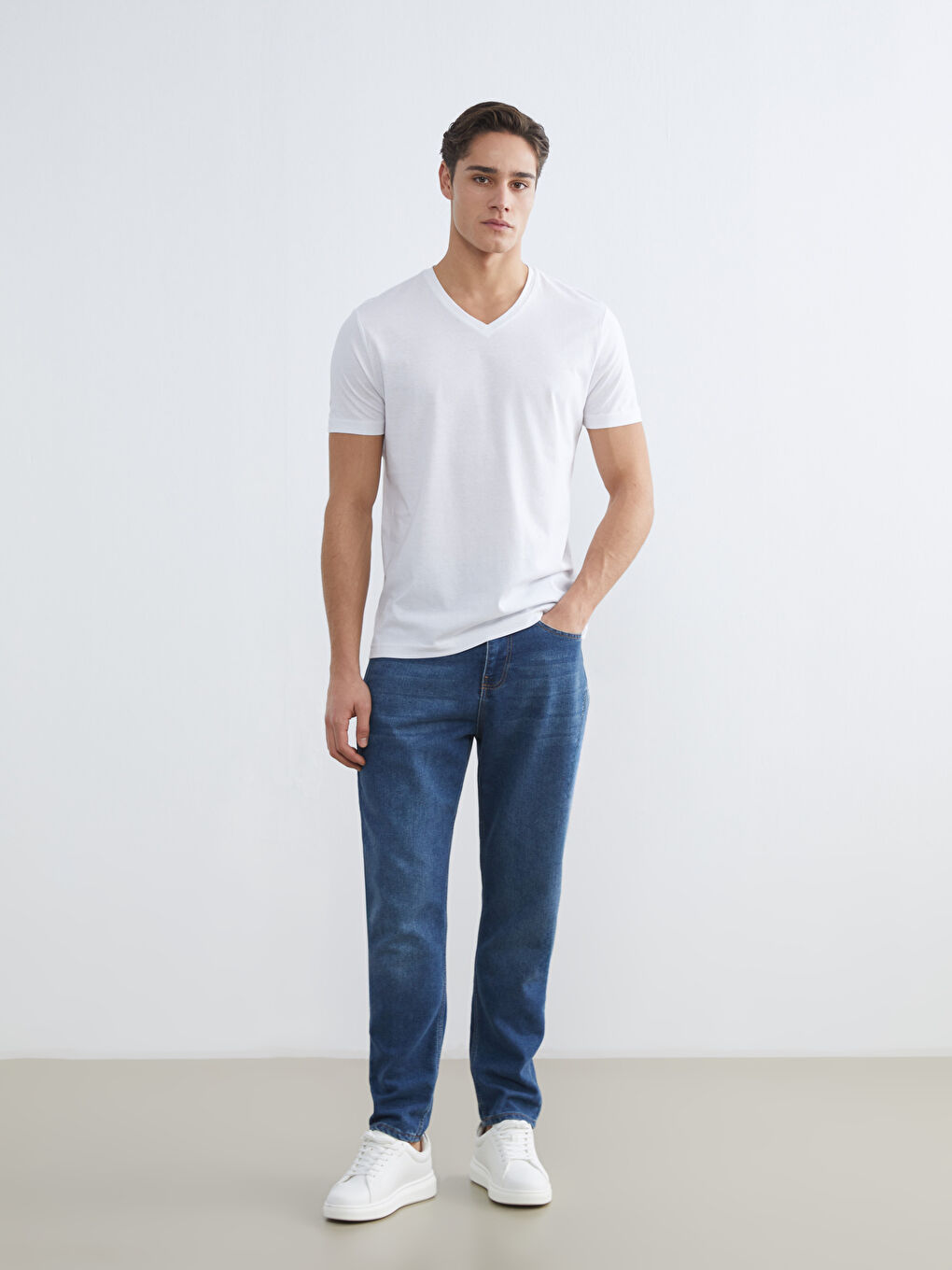 V Neck Plain Men's T-Shirt-3