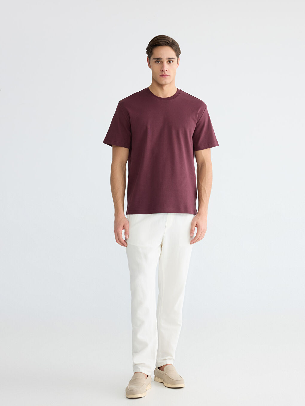 Bordo Bisiklet Yaka Erkek Tişört-1