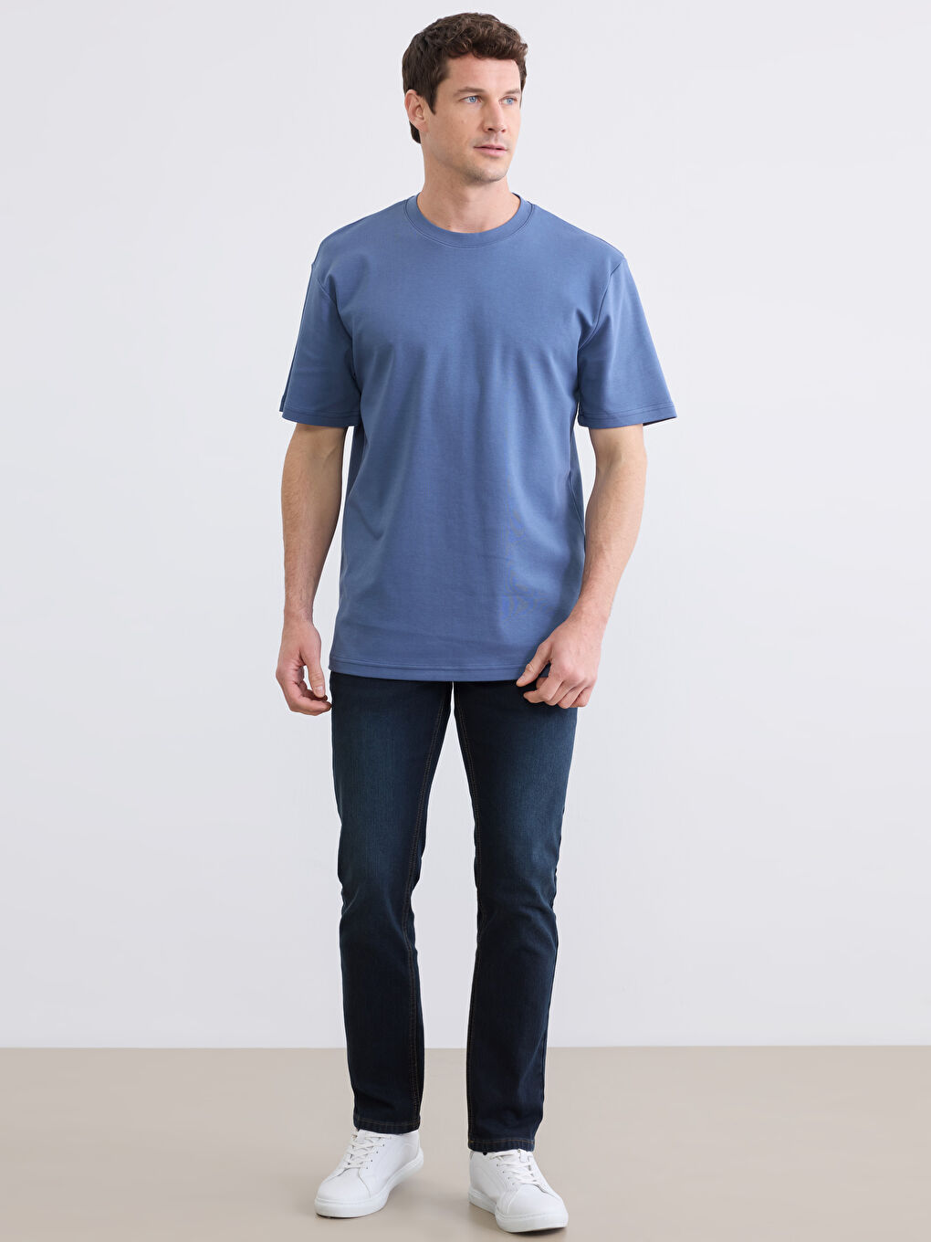 Mavi Bisiklet Yaka Erkek Tişört-1