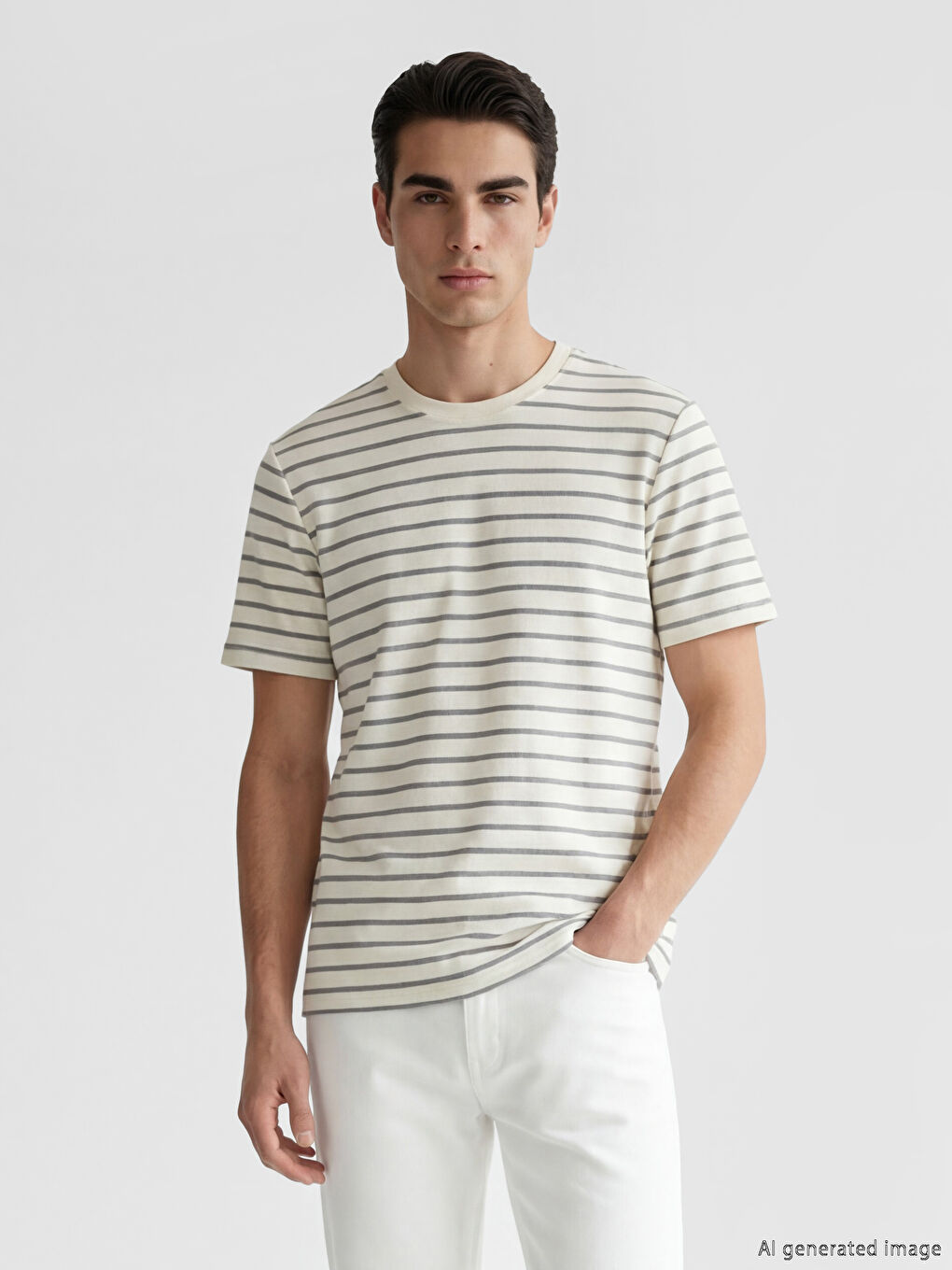 მრგვალი საყელო ზოლიანი ჟერსის მამაკაცის მაისური