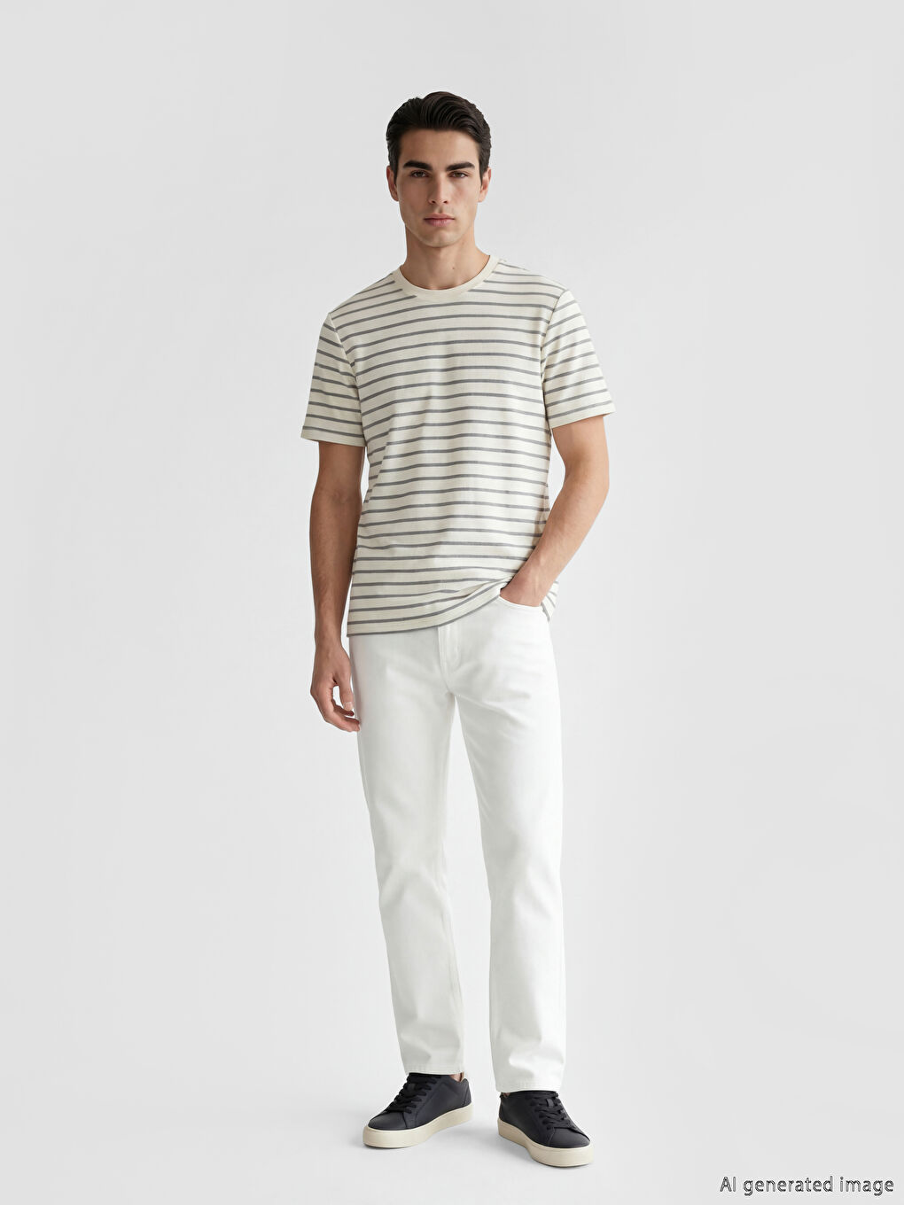 მრგვალი საყელო ზოლიანი ჟერსის მამაკაცის მაისური-1