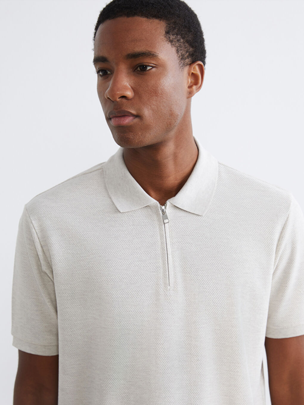 Bej Polo Yaka Erkek Penye Tişört-2