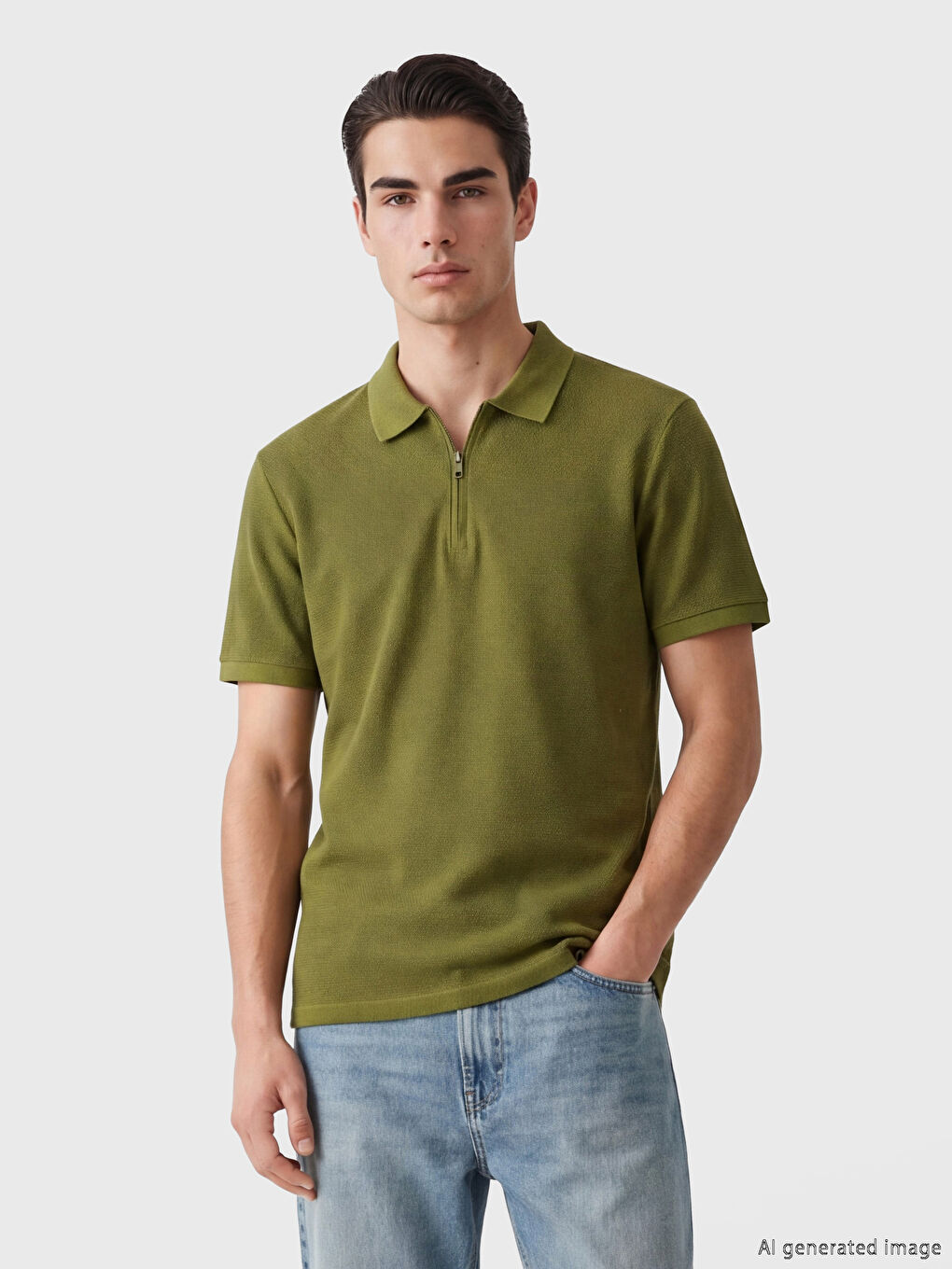 Standard Fit Zippered Polo Collar Men's T-Shirt
