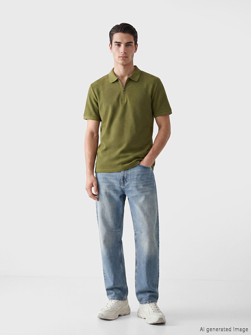Standard Fit Zippered Polo Collar Men's T-Shirt-1