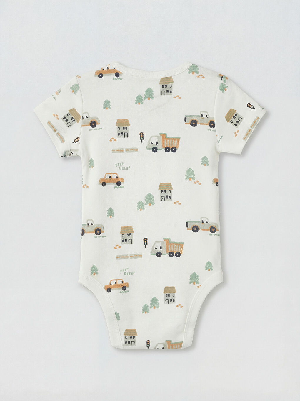 Ekru Kısa Kollu Erkek Bebek Çıtçıtlı Body-1