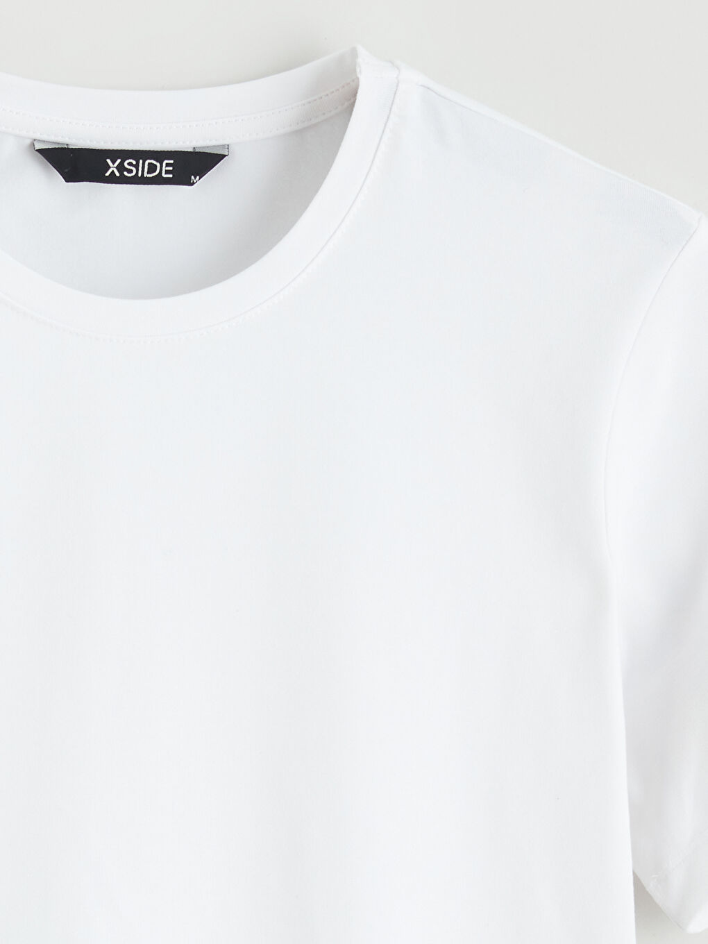 Beyaz Bisiklet Yaka Penye Erkek Tişört-1