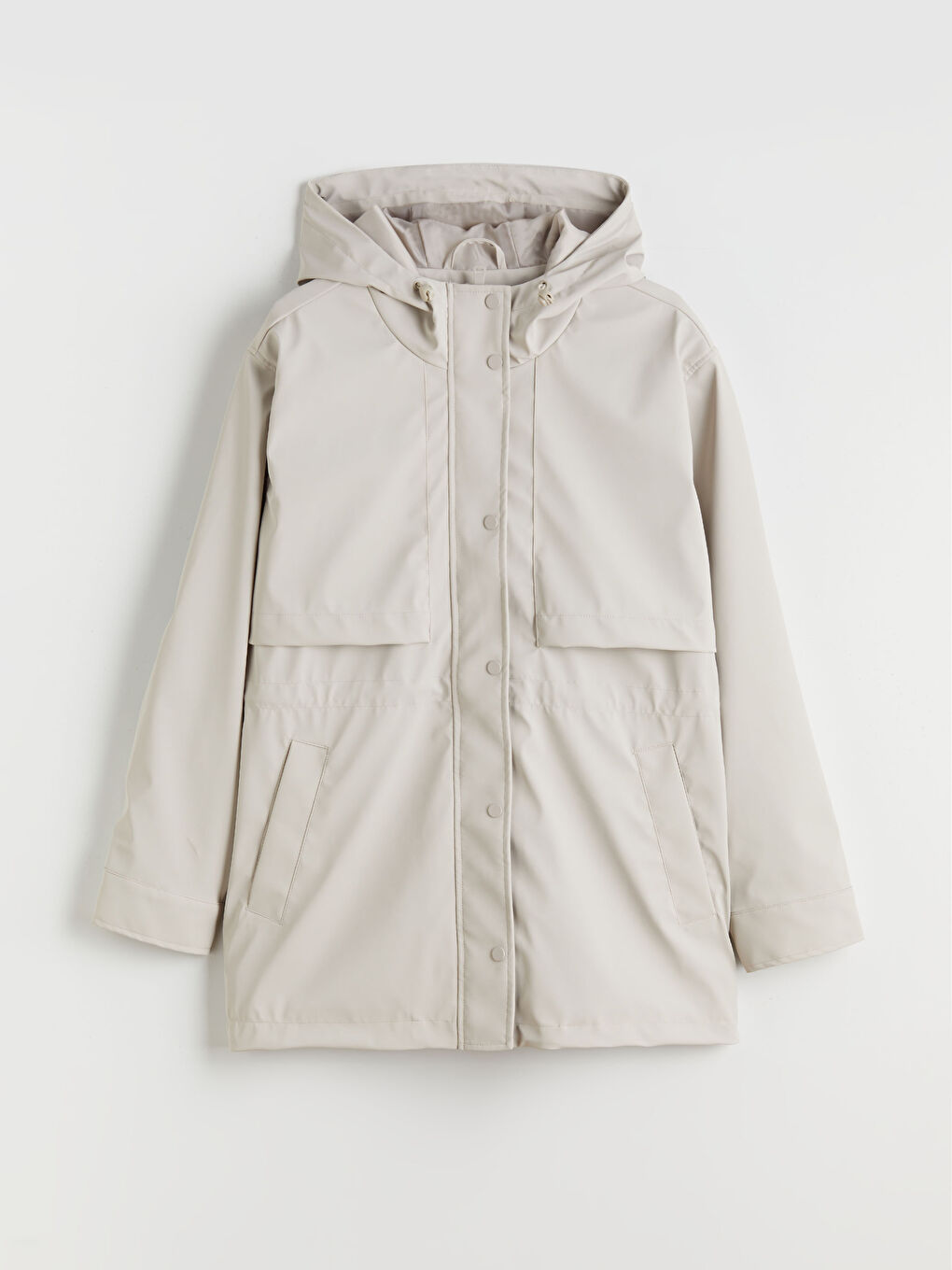 Kapüşonlu Kadın Deri Görünümlü Yağmurluk-5