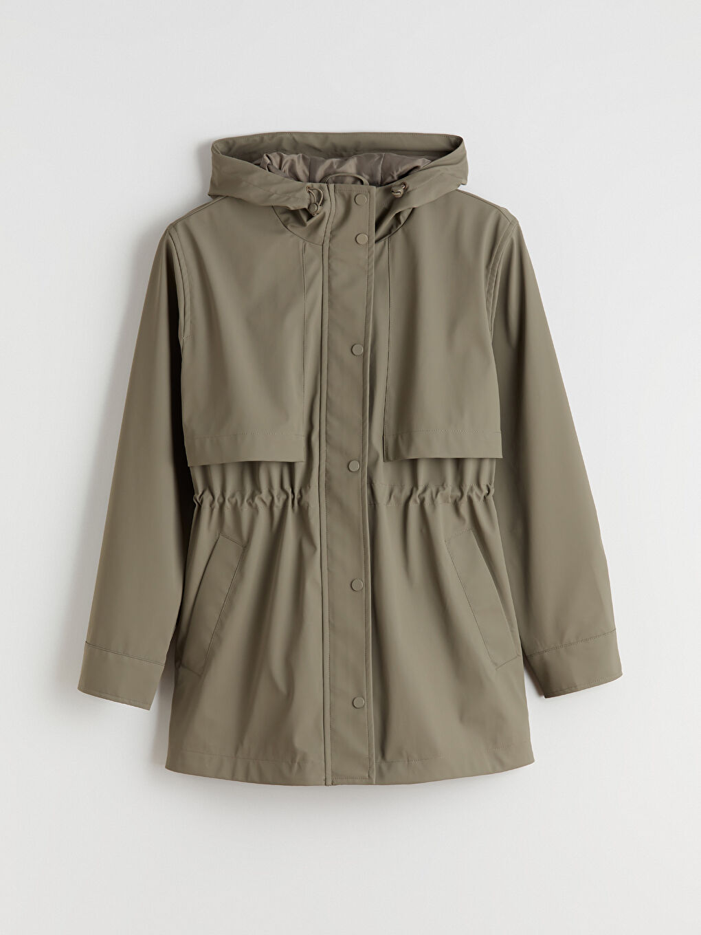 Kapüşonlu Kadın Deri Görünümlü Yağmurluk-5