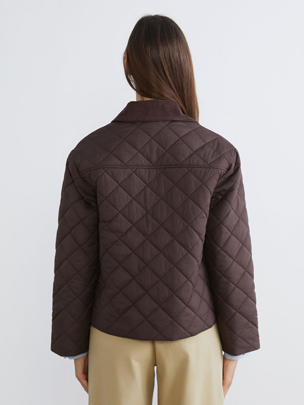 Velvet Collar Quilted Women's Puffer Jacket-4