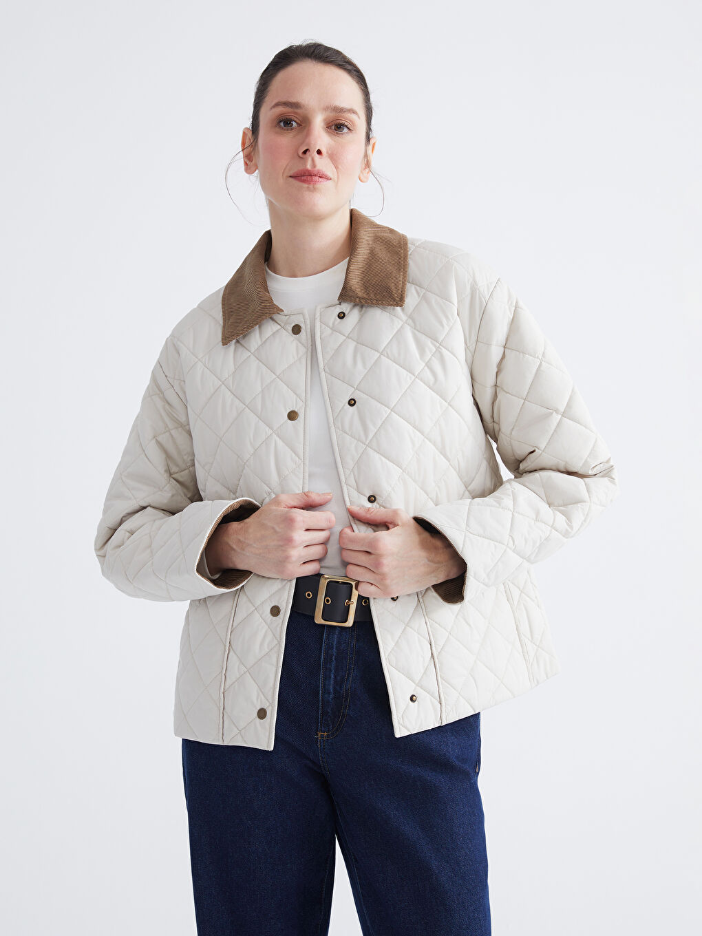Velvet-Collar Quilted Puffer Jacket
