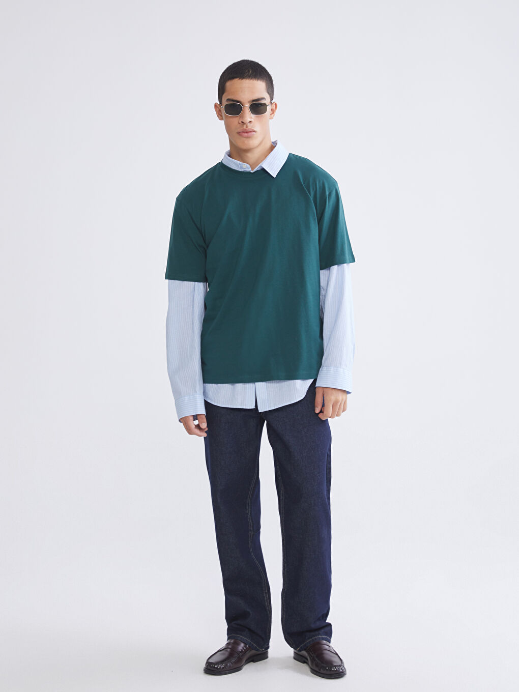 Yeşil Bisiklet Yaka Erkek Tişört-1