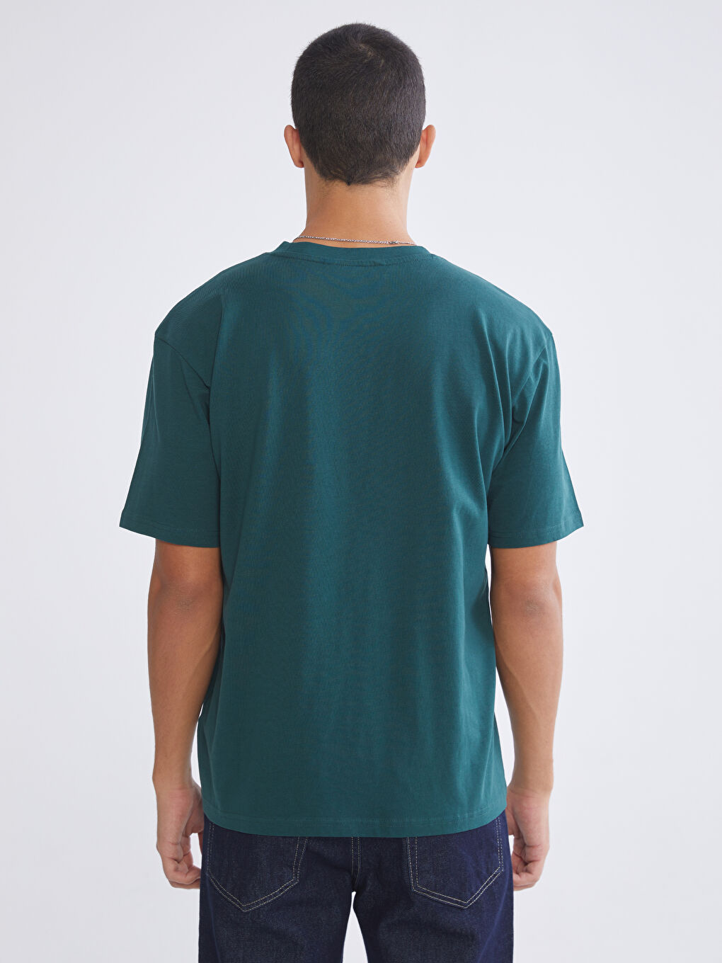 Yeşil Bisiklet Yaka Erkek Tişört-3