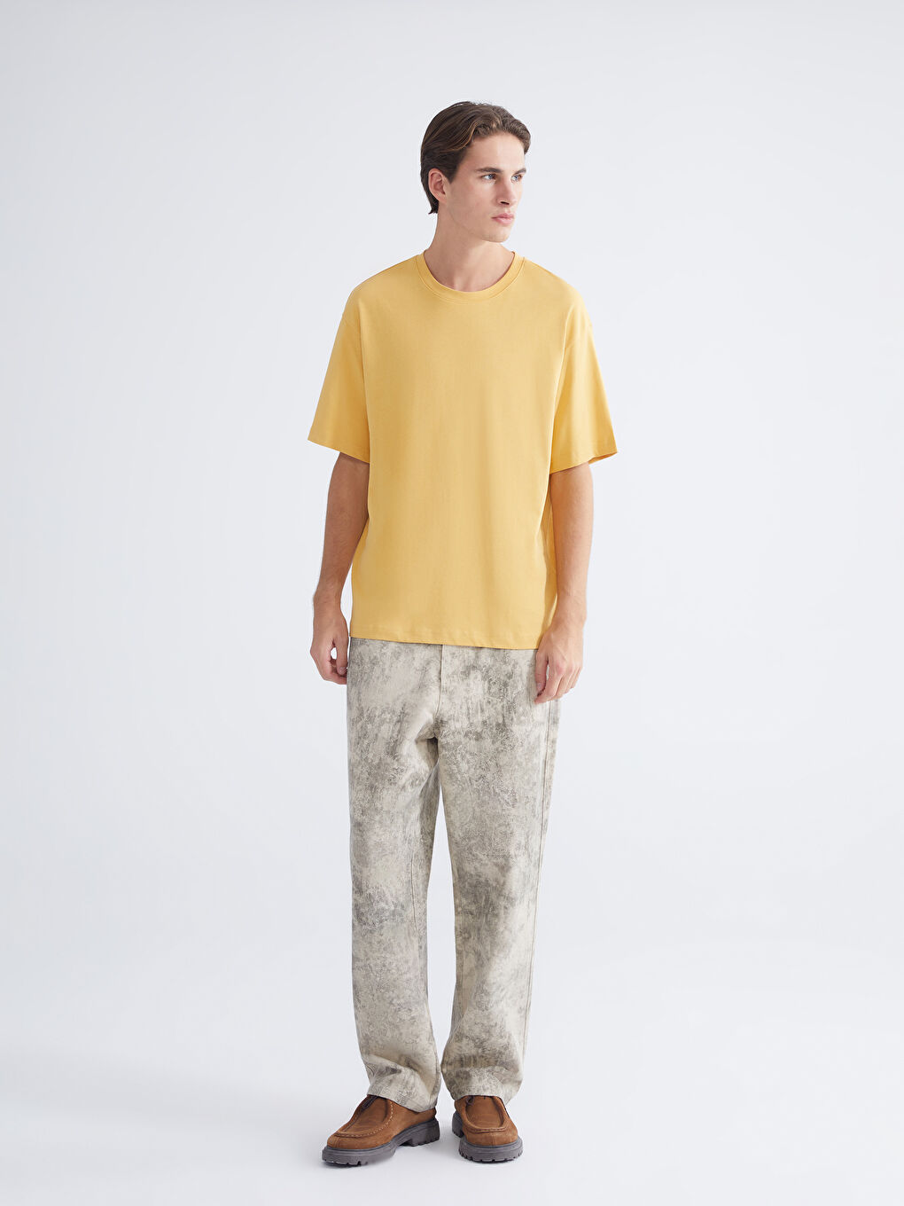 Sarı Bisiklet Yaka Erkek Tişört-1