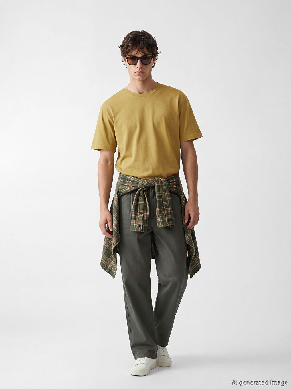 Yeşil Bisiklet Yaka Erkek Tişört-1