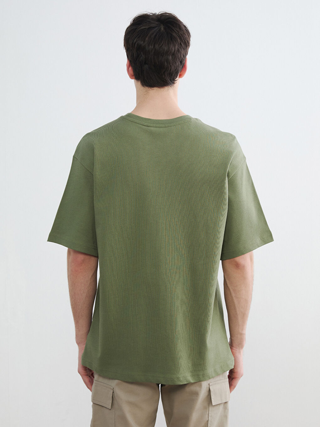 Haki Bisiklet Yaka Erkek Tişört-3