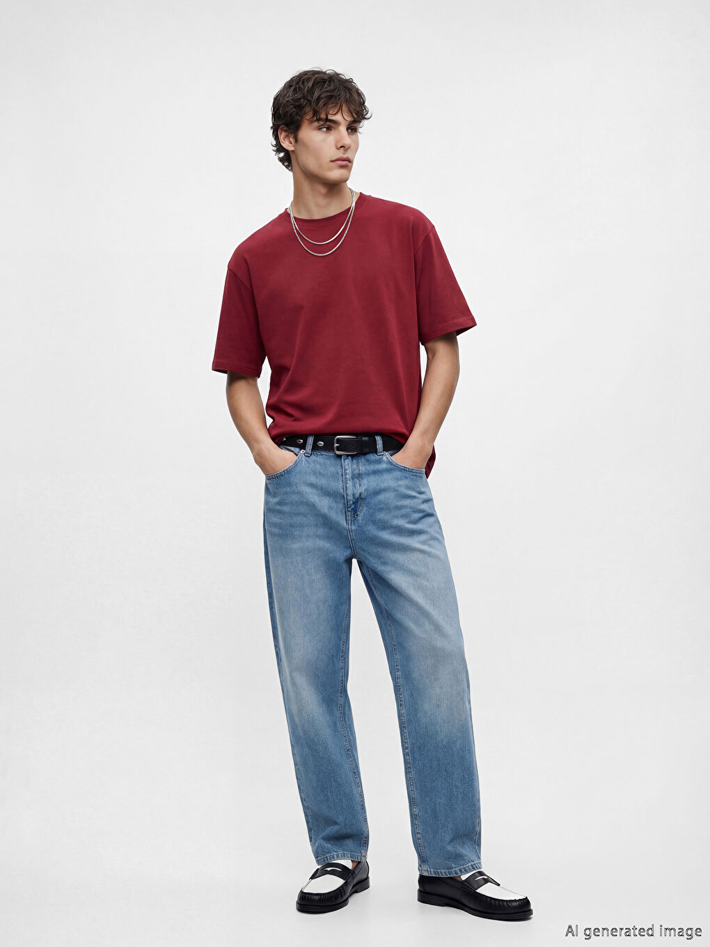 Bordo Bisiklet Yaka Erkek Tişört-1