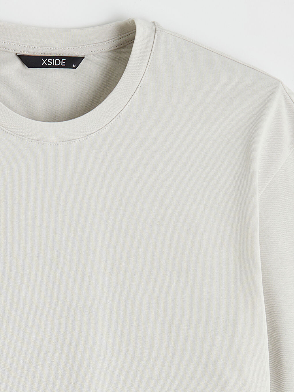 Bej Bisiklet Yaka Erkek Tişört-5