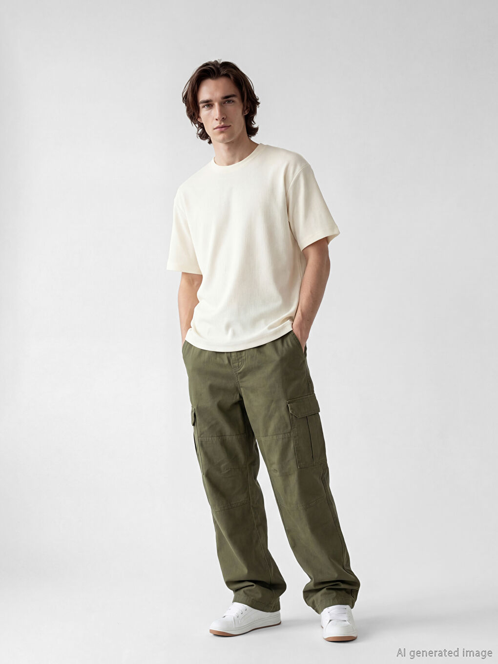 Ekru Loose Fit Basic Kalın  Tişört-1