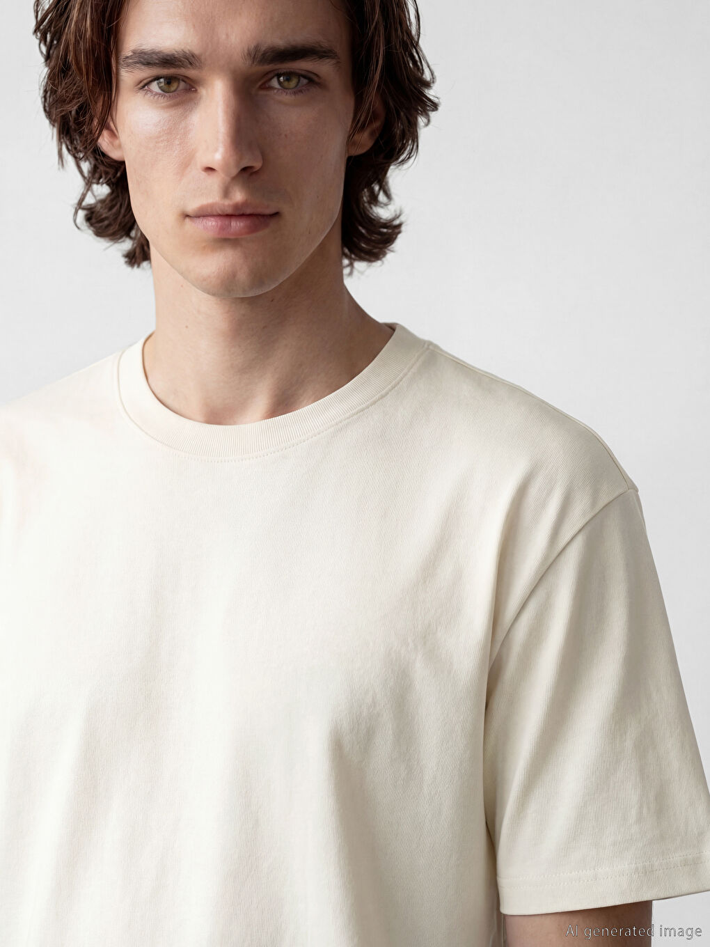 Ekru Loose Fit Basic Kalın  Tişört-2