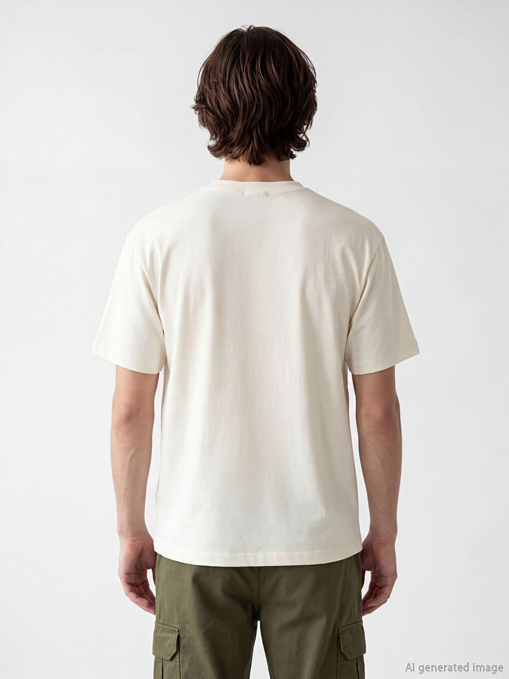 Ekru Loose Fit Basic Kalın  Tişört-3