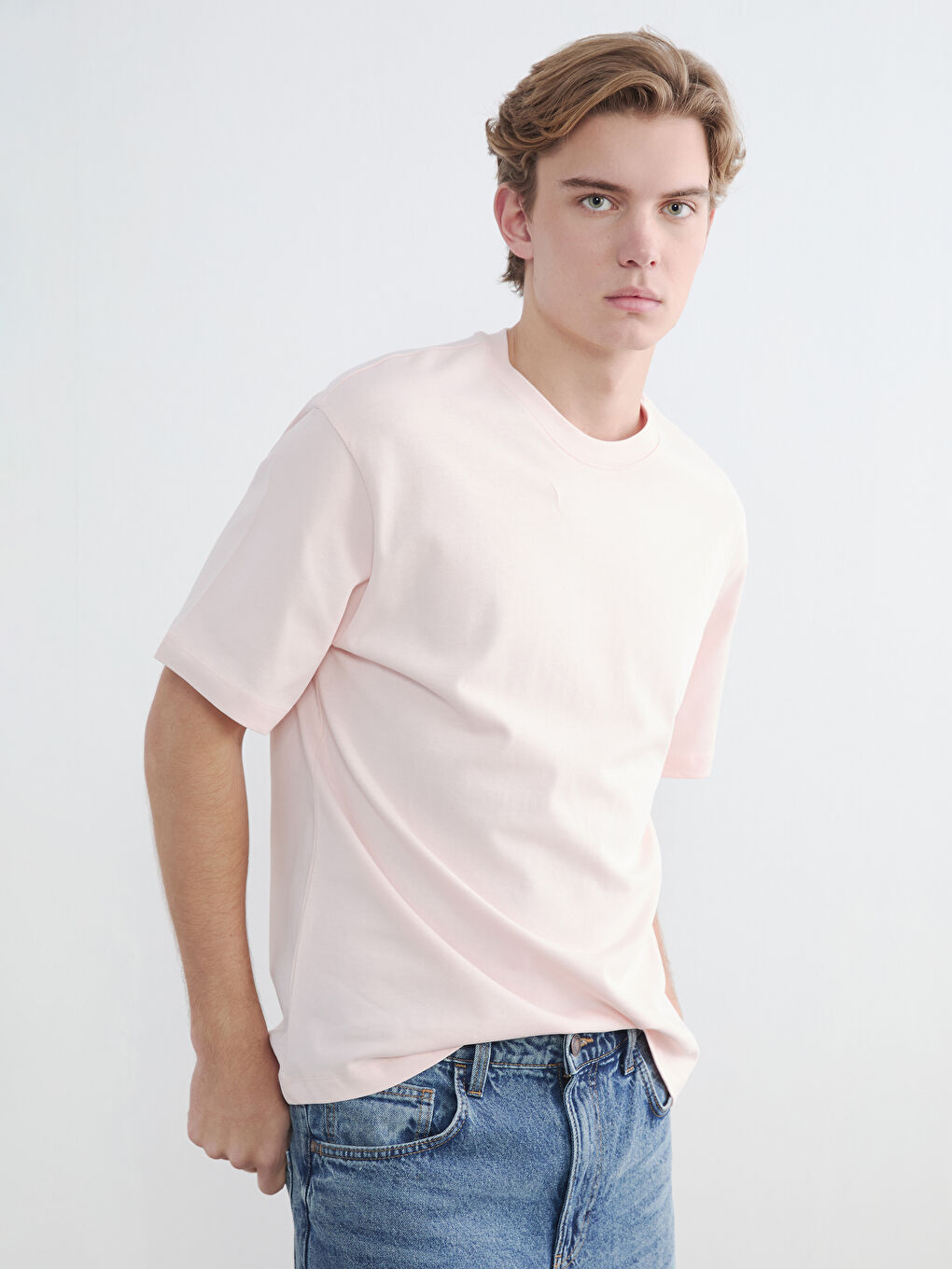 Pembe Bisiklet Yaka Erkek Tişört