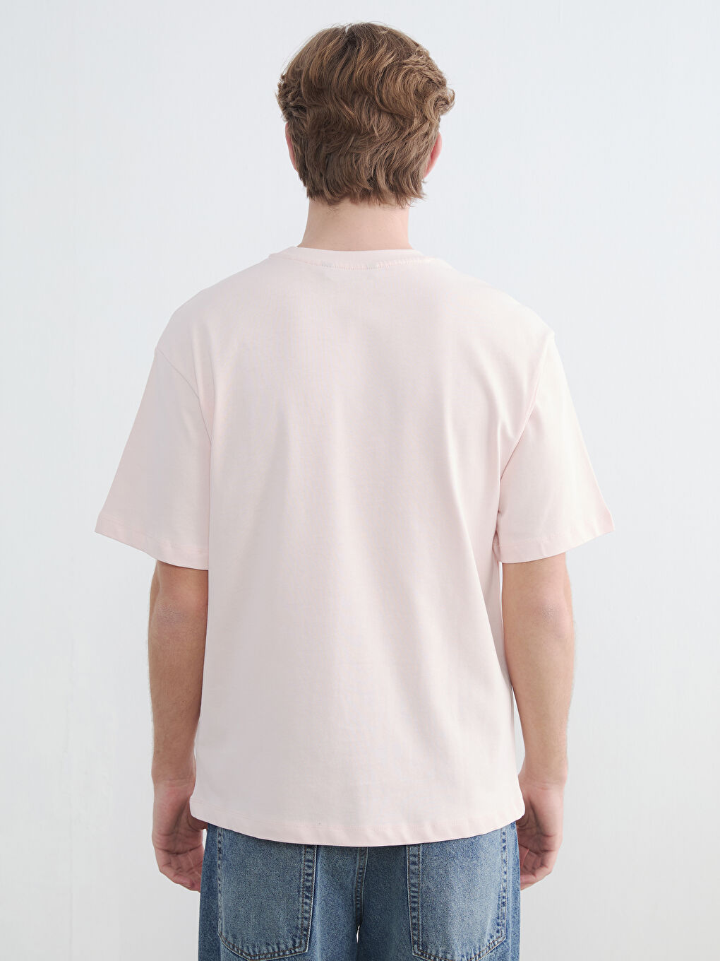 Pembe Bisiklet Yaka Erkek Tişört-3