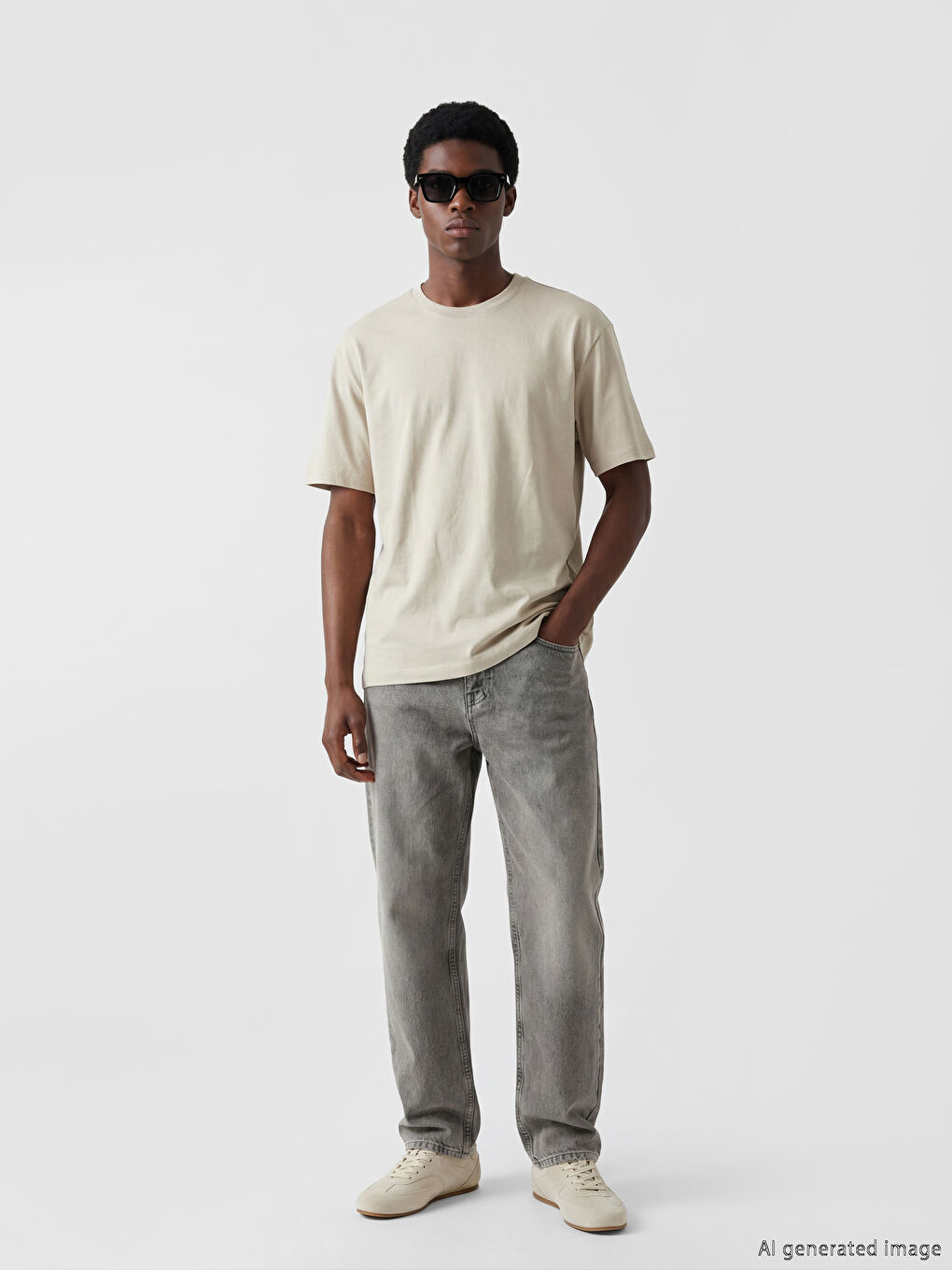 Gri Loose Fit Basic Kalın  Tişört-1