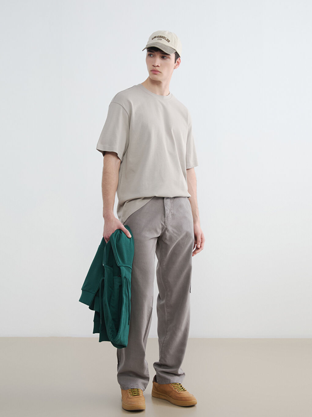 Gri Bisiklet Yaka Erkek Tişört-1