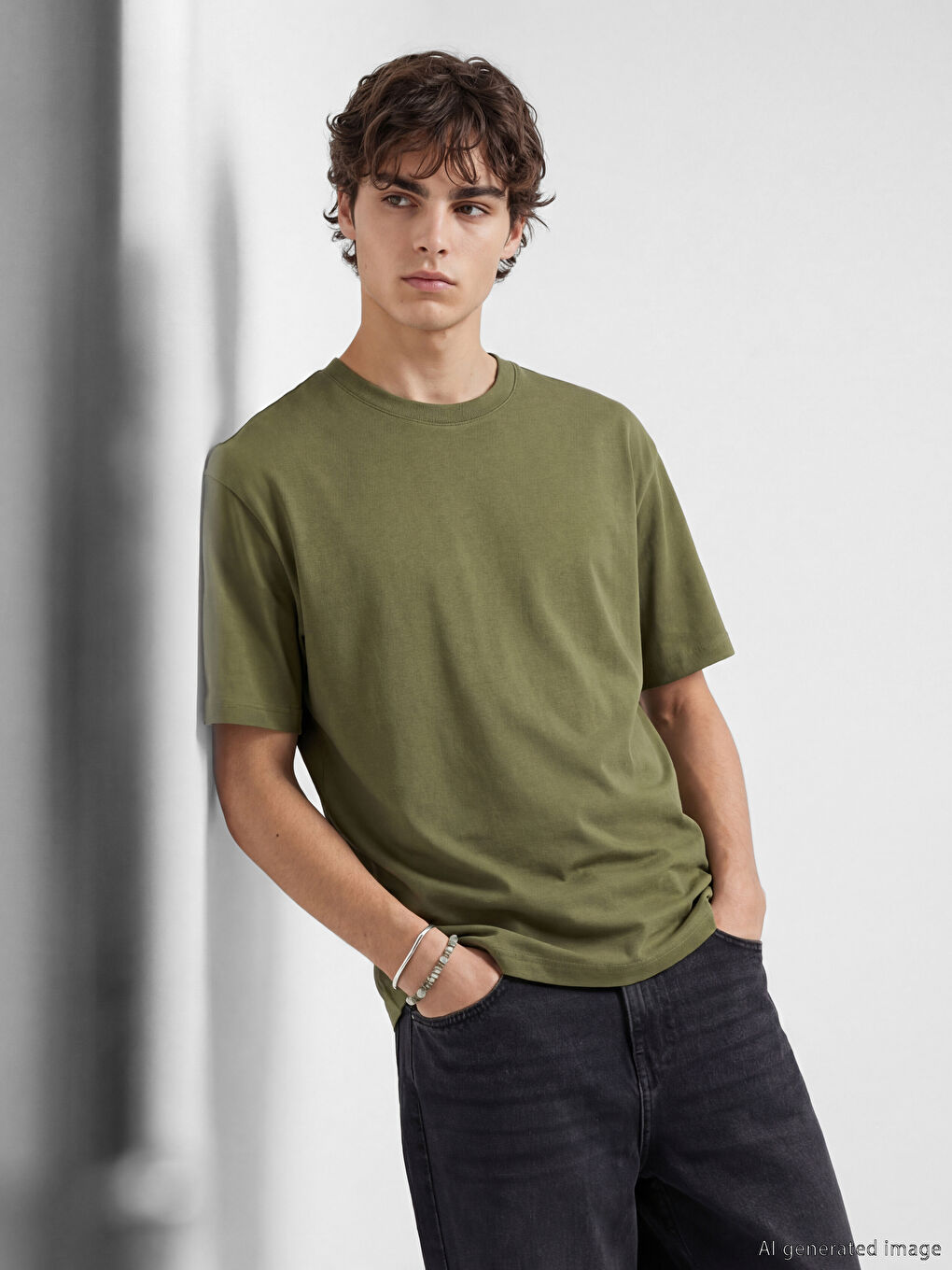 Haki Loose Fit Basic Kalın  Tişört