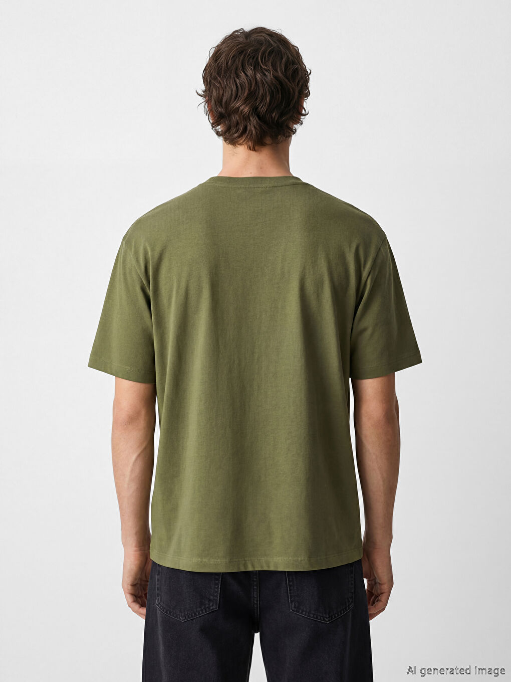 Haki Loose Fit Basic Kalın  Tişört-3