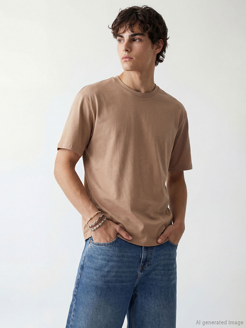 Kahverengi Loose Fit Basic Kalın  Tişört