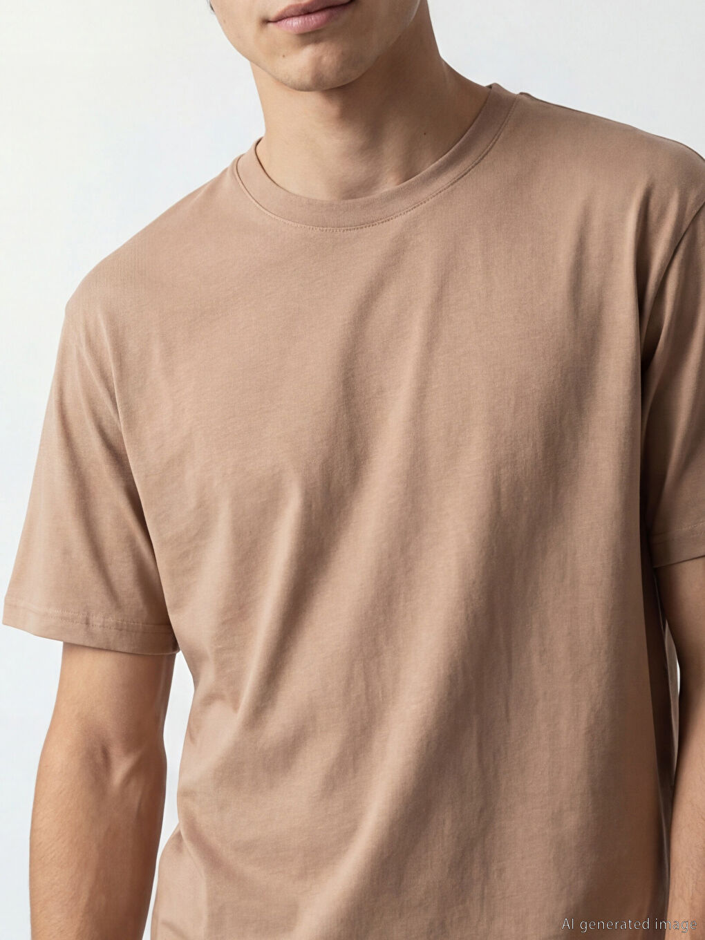 Kahverengi Loose Fit Basic Kalın  Tişört-2