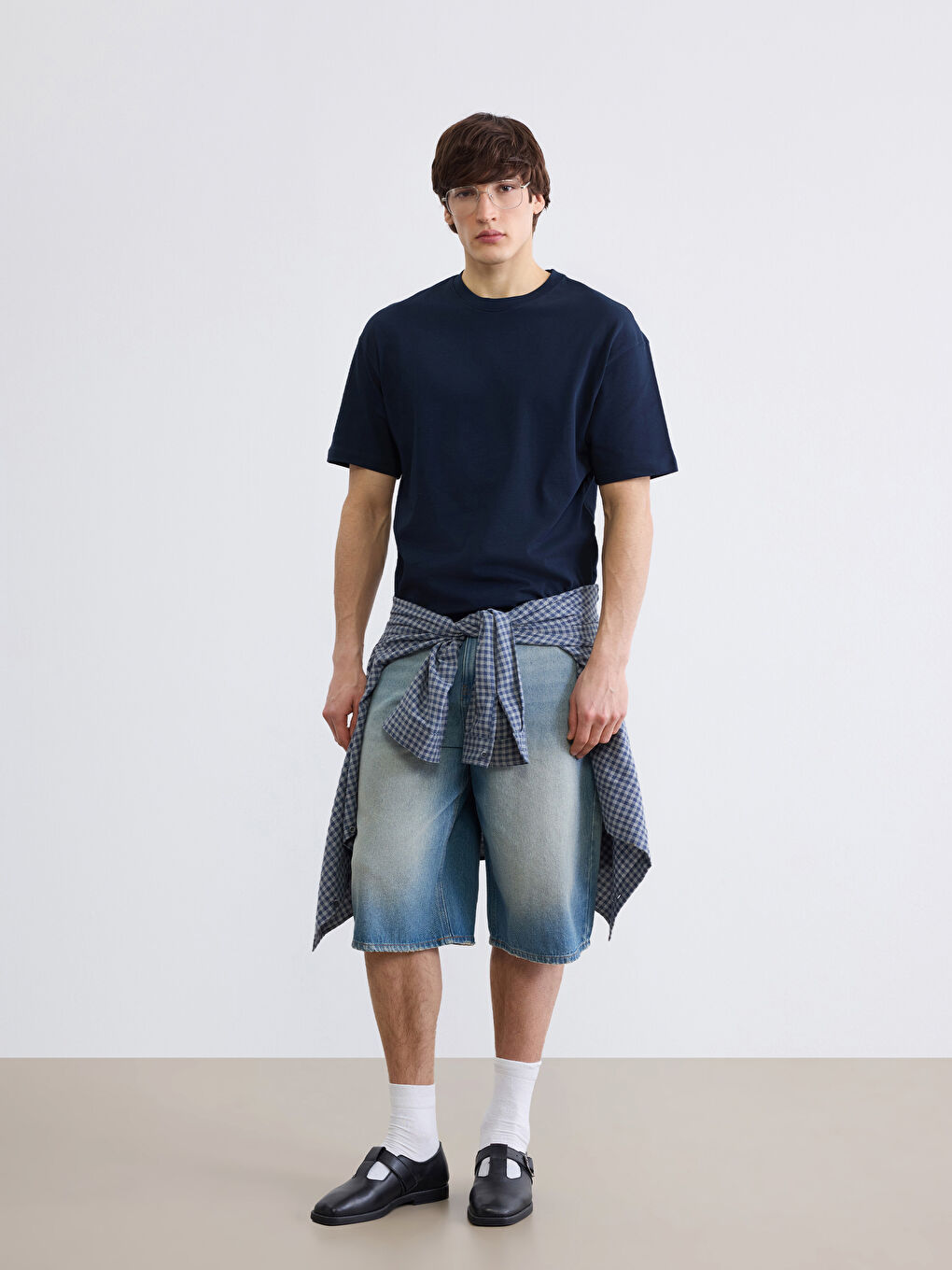 Lacivert Bisiklet Yaka Erkek Tişört-1