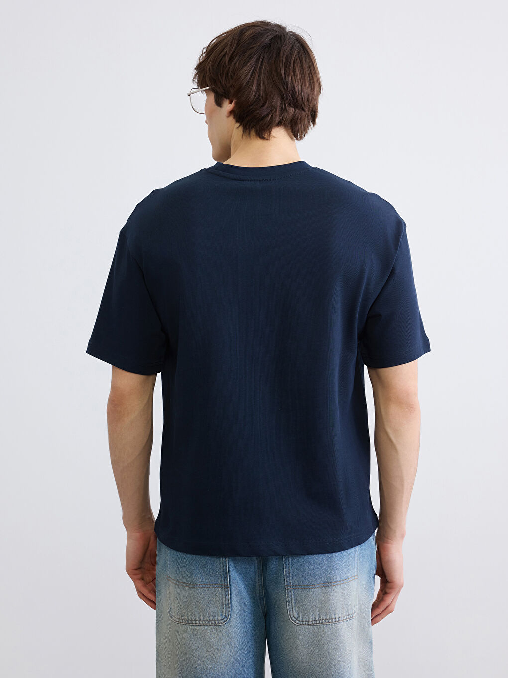 Lacivert Bisiklet Yaka Erkek Tişört-3