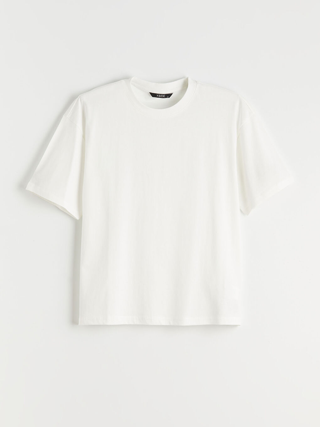 Ekru Bisiklet Yaka Erkek Oversize Fit Tişört-4