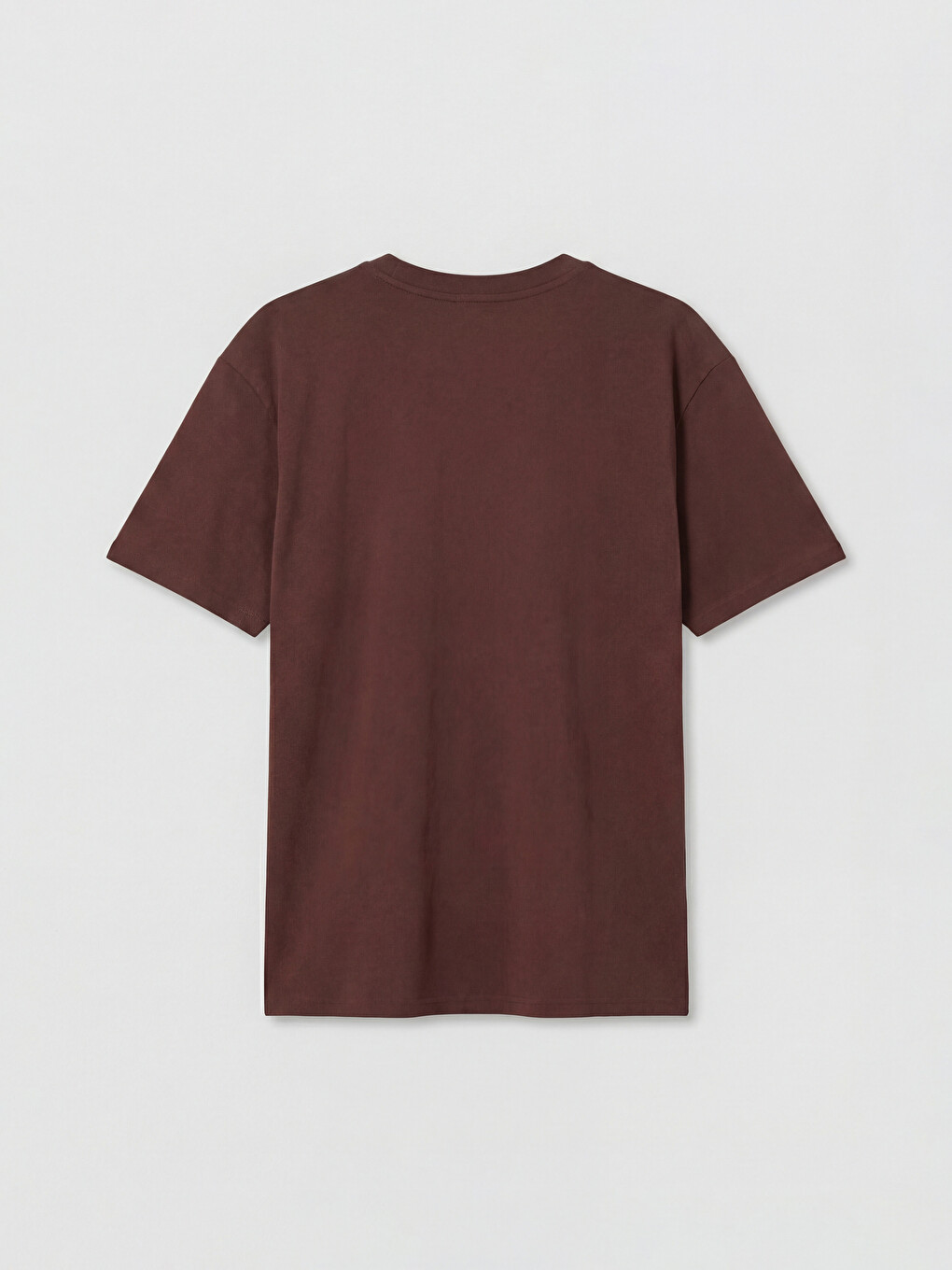 Kahverengi %100 Pamuk Boxy Fit Basic Kalın Tişört-5