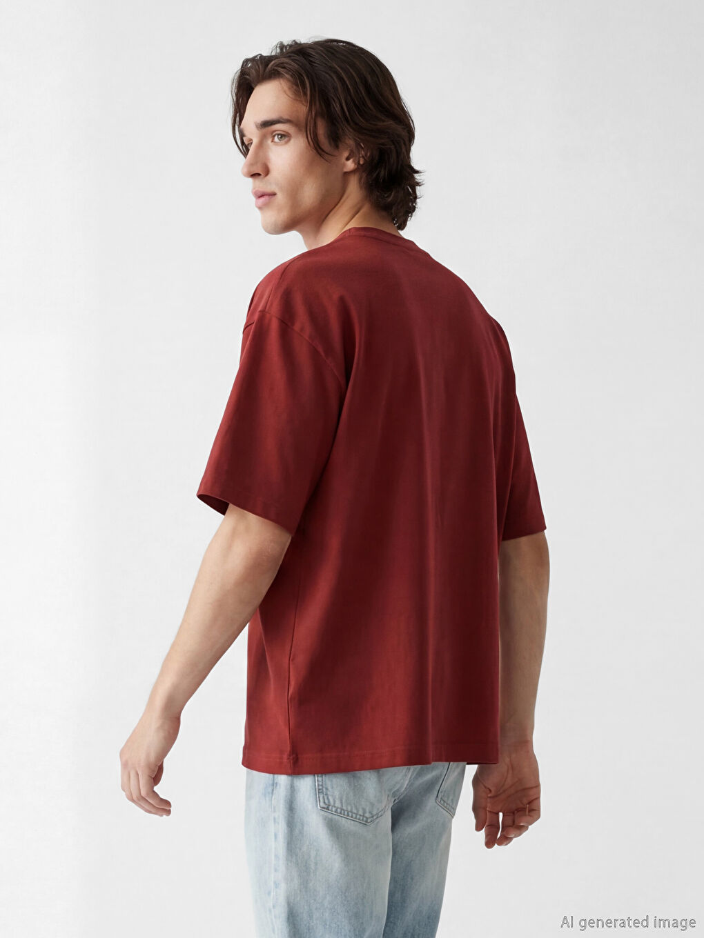 Kırmızı %100 Pamuk Boxy Fit Basic Kalın Tişört-2