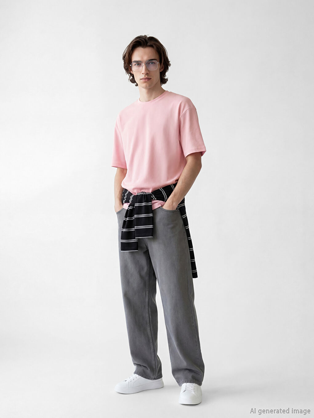 تي شيرت أساسي سميك بفتحة واسعة من قطن 100%-1