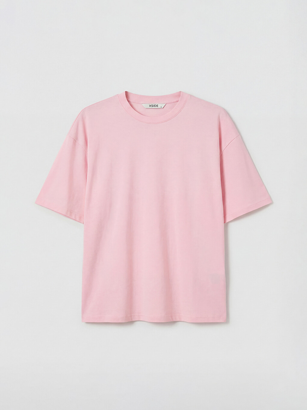 Pembe %100 Pamuk Boxy Fit Basic Kalın Tişört-4