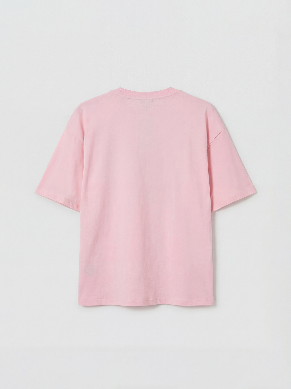 Pembe %100 Pamuk Boxy Fit Basic Kalın Tişört-5