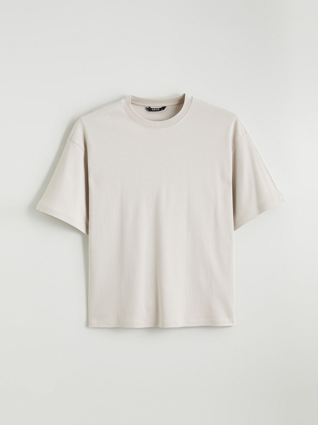 Bej Bisiklet Yaka Erkek Tişört-5