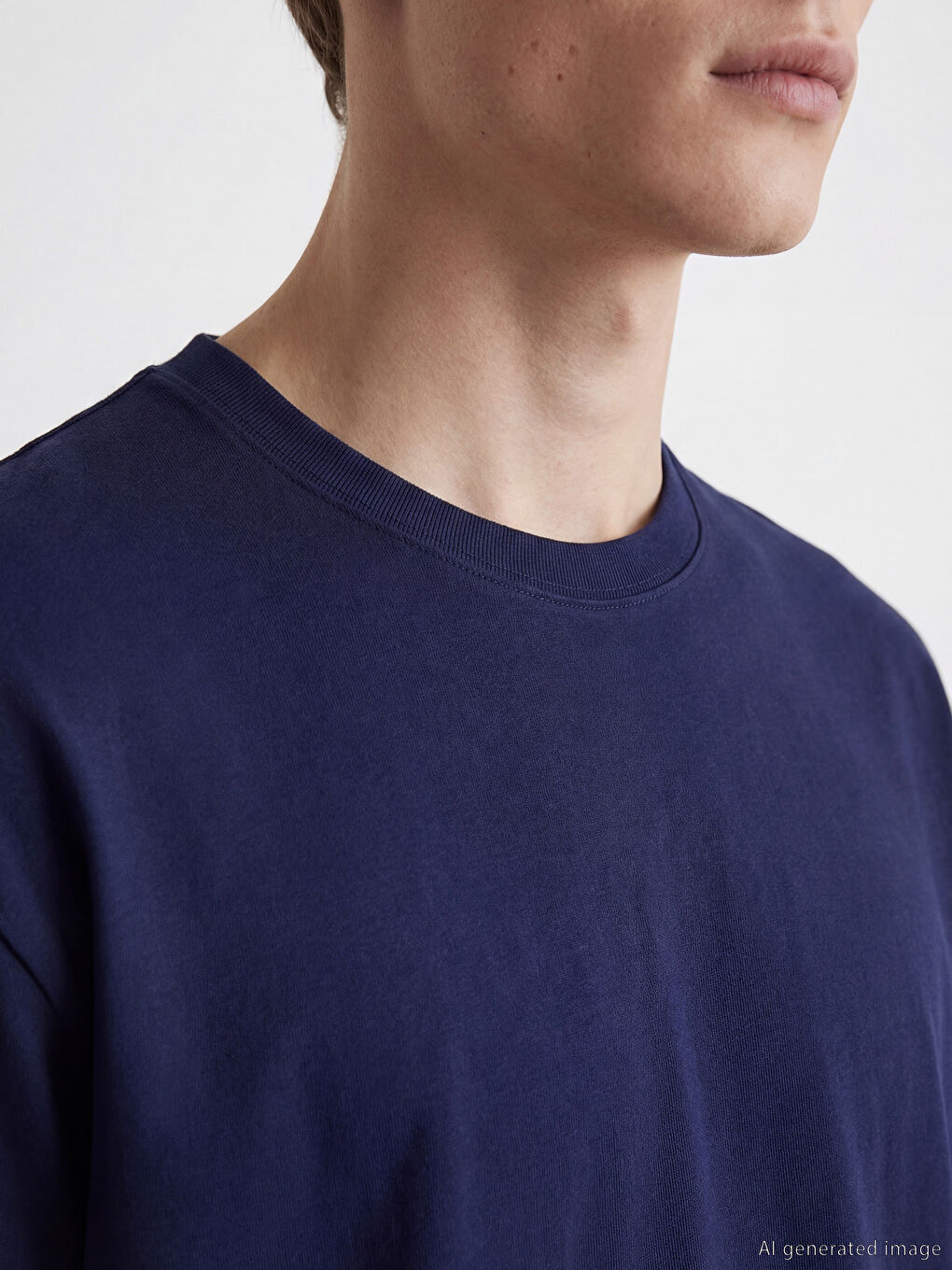 Lacivert Bisiklet Yaka Erkek Tişört-2