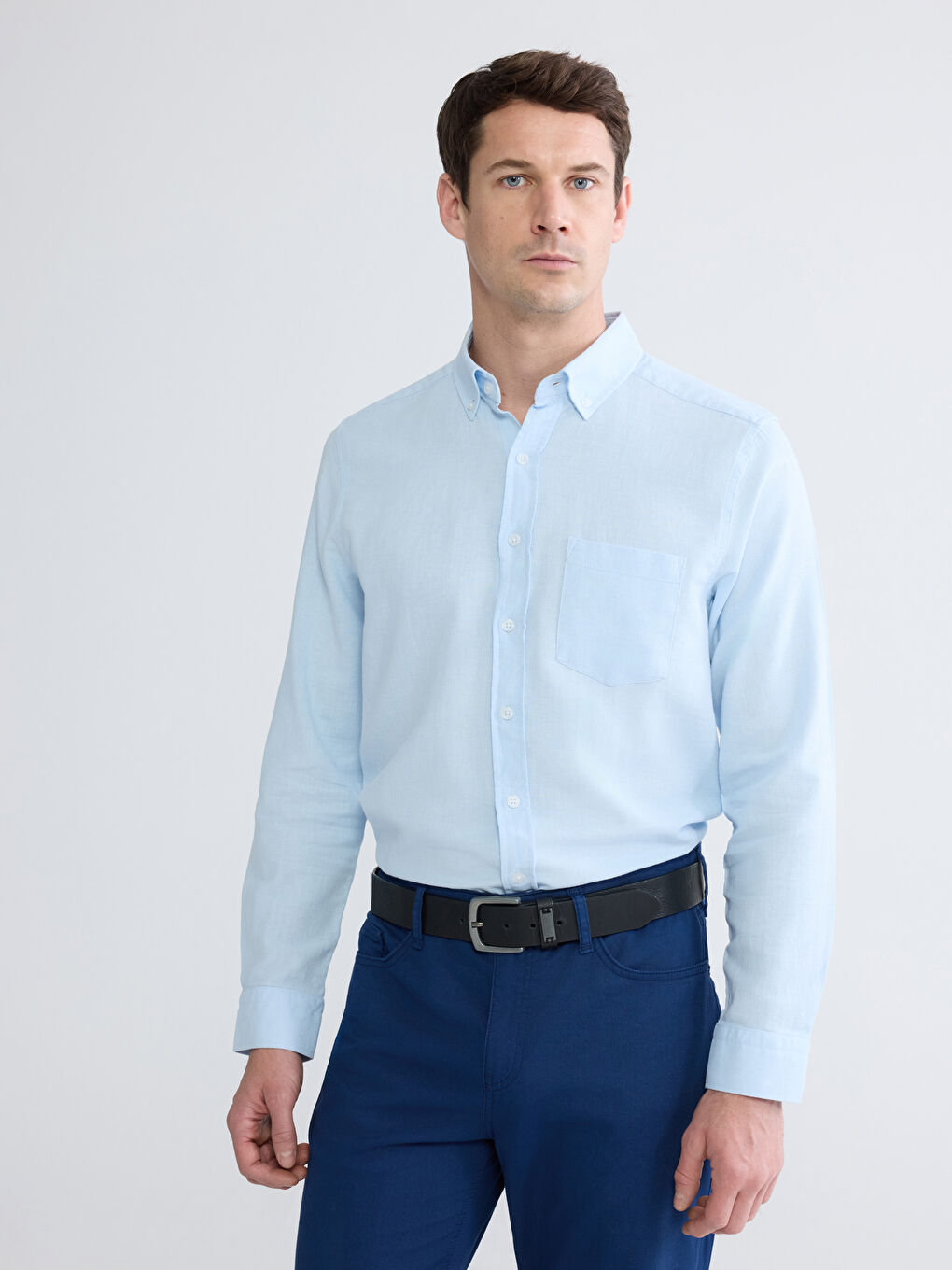 Mavi Regular Fit Keten Karışımlı Erkek Gömlek